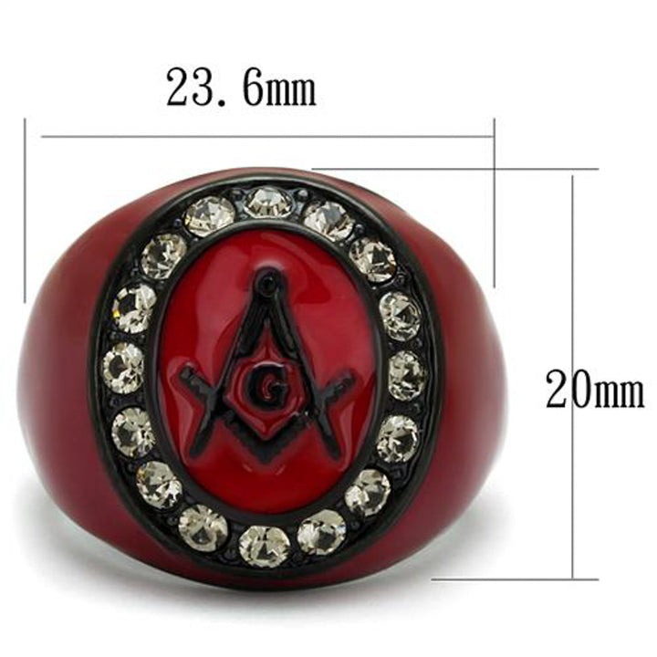 Stainless Steel Red and Black Ion Plated Crystal Masonic Freemason Ring Sz 8-13 Image 4