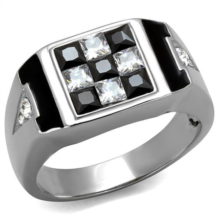 Mens 2.56 Ct Clear and Black Princess Cut CZ Stainless Steel Fashion Ring Sz 8-13 Image 1