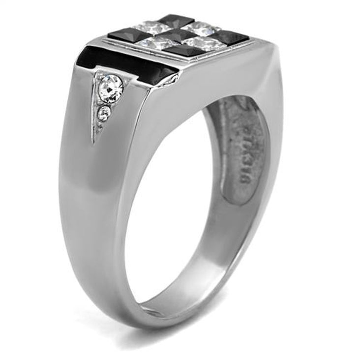 Mens 2.56 Ct Clear and Black Princess Cut CZ Stainless Steel Fashion Ring Sz 8-13 Image 2
