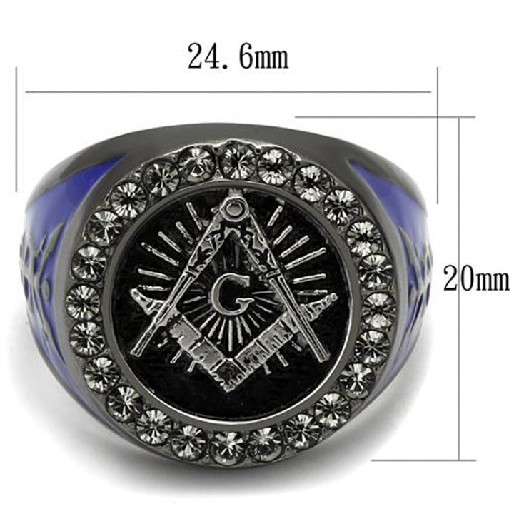 Stainless Steel Black and Blue Ion Plated Crystal Masonic Freemason Ring Sz 8-13 Image 4
