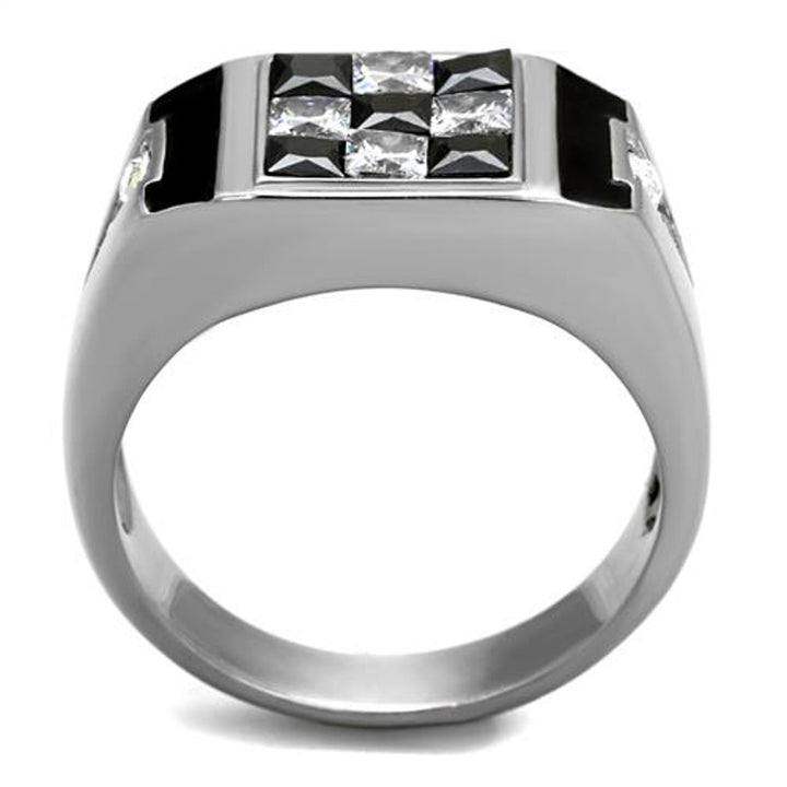 Mens 2.56 Ct Clear and Black Princess Cut CZ Stainless Steel Fashion Ring Sz 8-13 Image 3