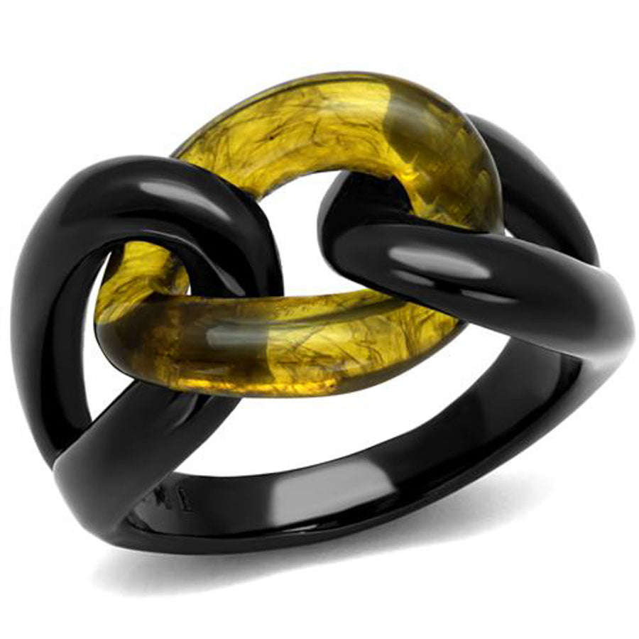 Black Stainless Steel and Topaz Synthetic Stone Link Fashion Ring Womens Sz 5-10 Image 1