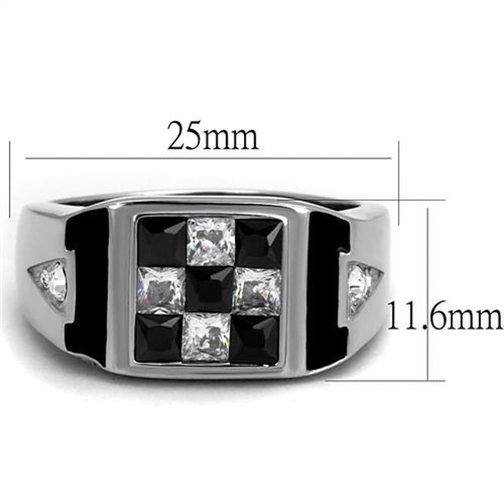 Mens 2.56 Ct Clear and Black Princess Cut CZ Stainless Steel Fashion Ring Sz 8-13 Image 4