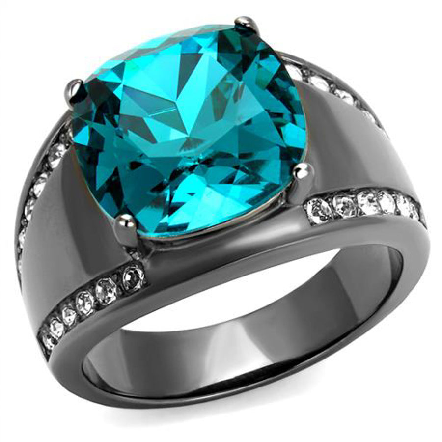 Womens Light Black Stainless Steel 7.2 Ct Blue Zircon Crystal Cocktail Ring Image 1