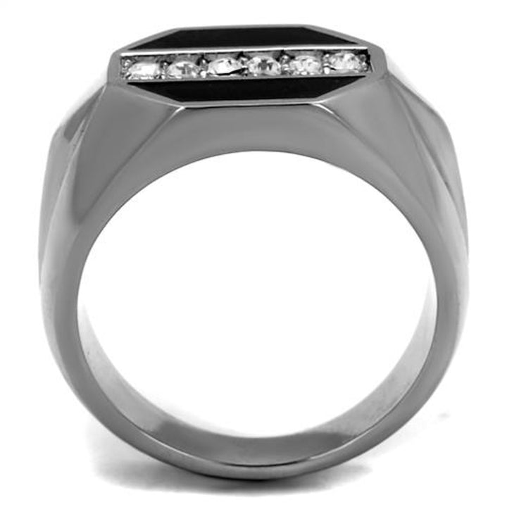 Mens Round Cut Simulated Diamond Crystal Stainless Steel and Epoxy Ring Sz 8-13 Image 3