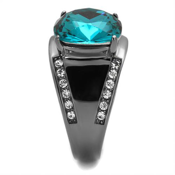 Womens Light Black Stainless Steel 7.2 Ct Blue Zircon Crystal Cocktail Ring Image 2