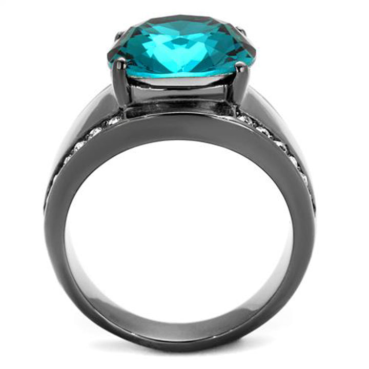 Womens Light Black Stainless Steel 7.2 Ct Blue Zircon Crystal Cocktail Ring Image 3
