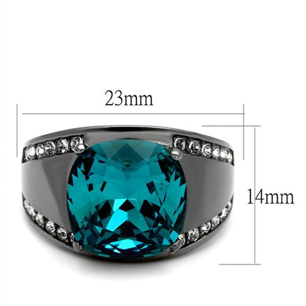 Womens Light Black Stainless Steel 7.2 Ct Blue Zircon Crystal Cocktail Ring Image 4