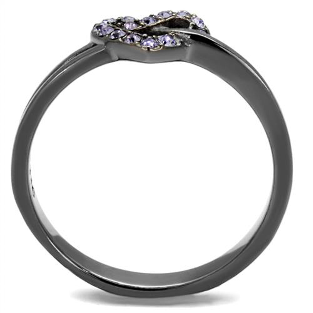 Light Black Stainless Steel and Light Amethyst Crystal Fashion Ring Womens Sz 5-10 Image 2