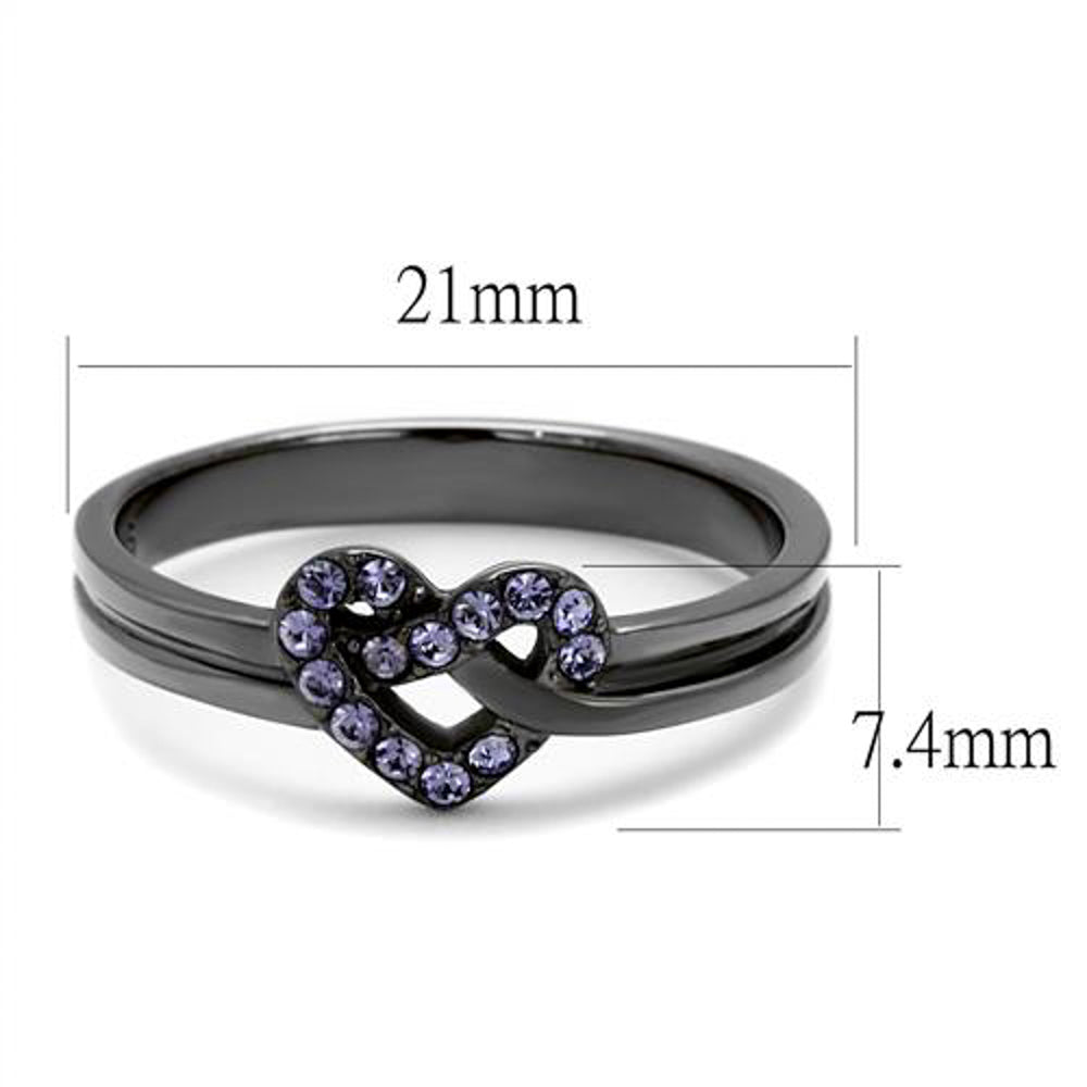 Light Black Stainless Steel and Light Amethyst Crystal Fashion Ring Womens Sz 5-10 Image 4
