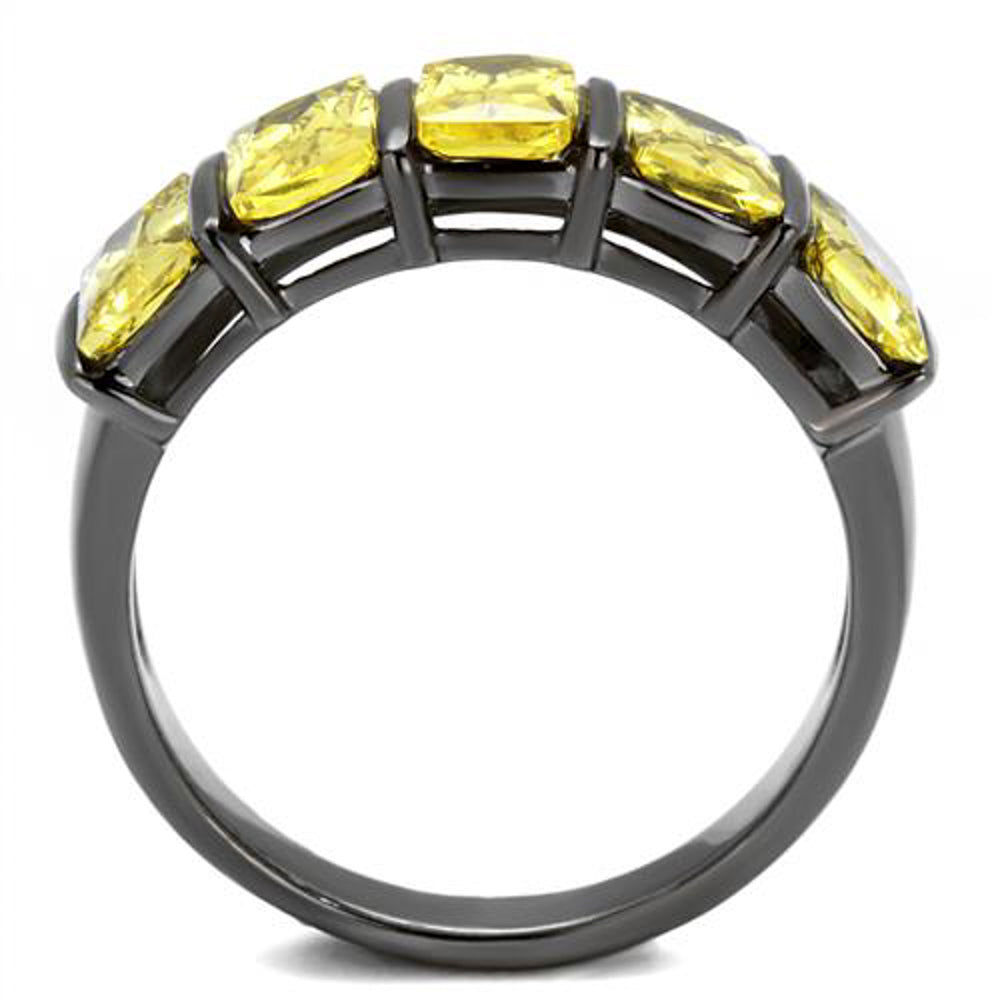 4.4 Ct Emerald Cut Topaz Light Black Stainless Steel Cluster Ring Womens Sz 5-10 Image 4