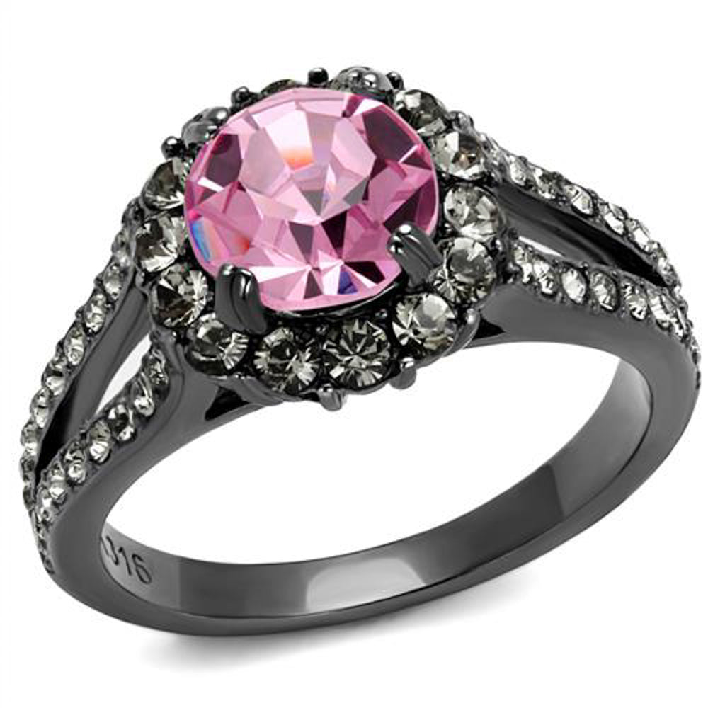 Light Black Stainless Steel 2.87 Ct Light Rose Crystal Halo Engagement Ring Image 1