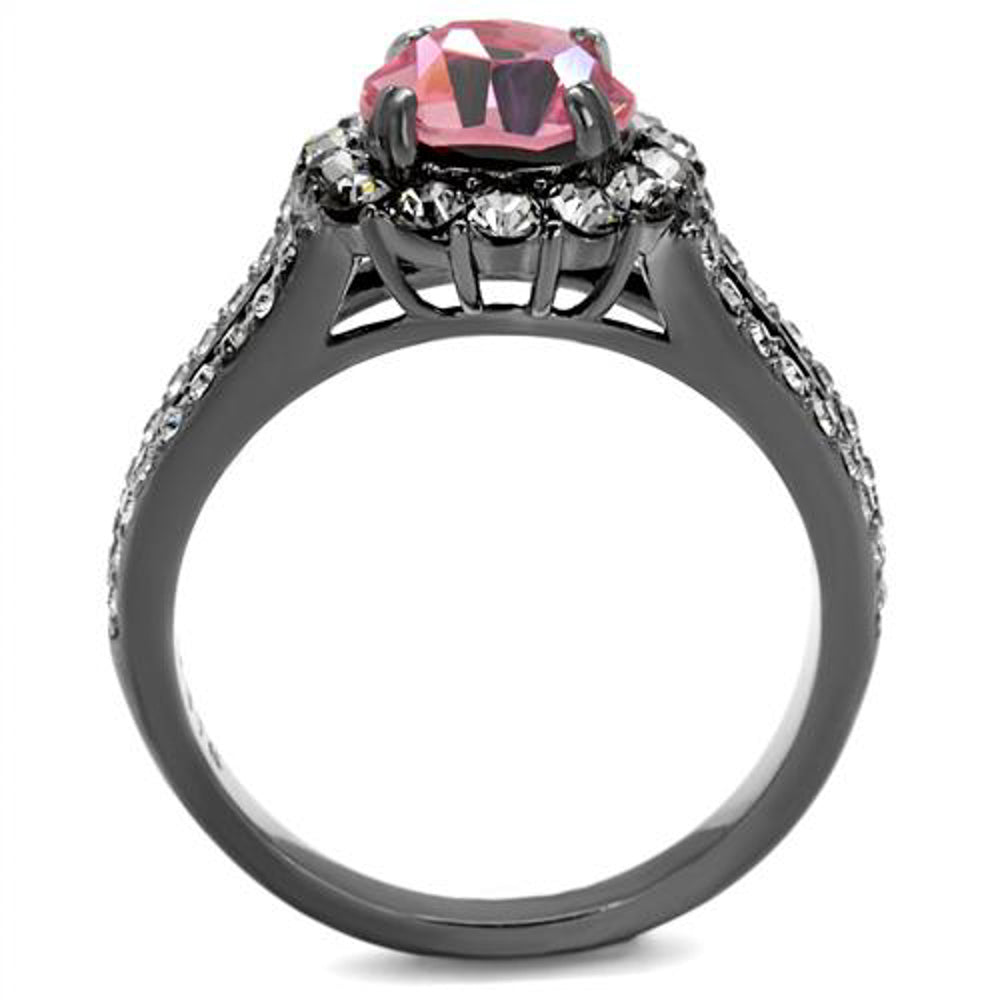 Light Black Stainless Steel 2.87 Ct Light Rose Crystal Halo Engagement Ring Image 2