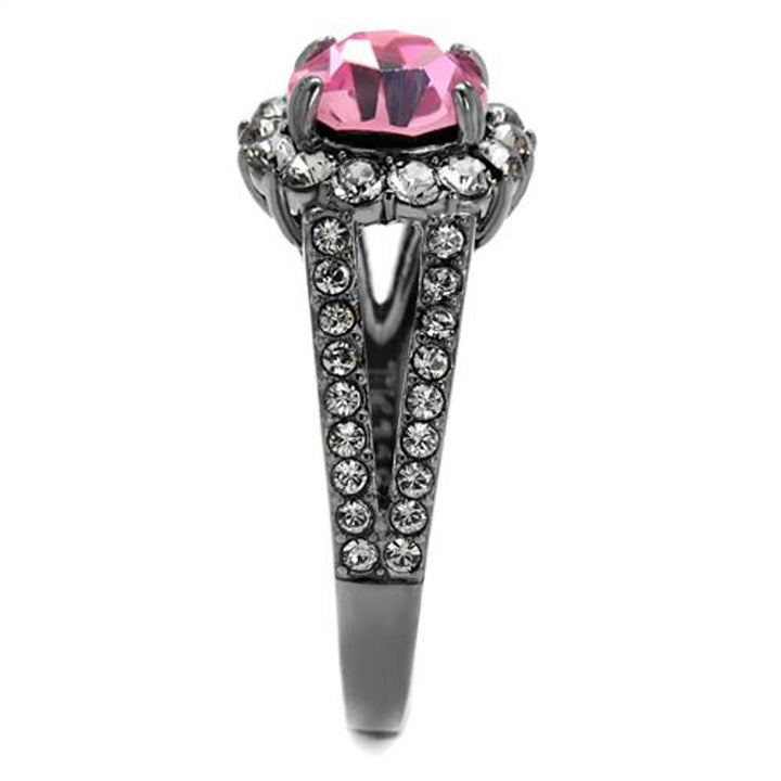 Light Black Stainless Steel 2.87 Ct Light Rose Crystal Halo Engagement Ring Image 3