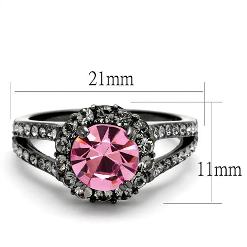 Light Black Stainless Steel 2.87 Ct Light Rose Crystal Halo Engagement Ring Image 4