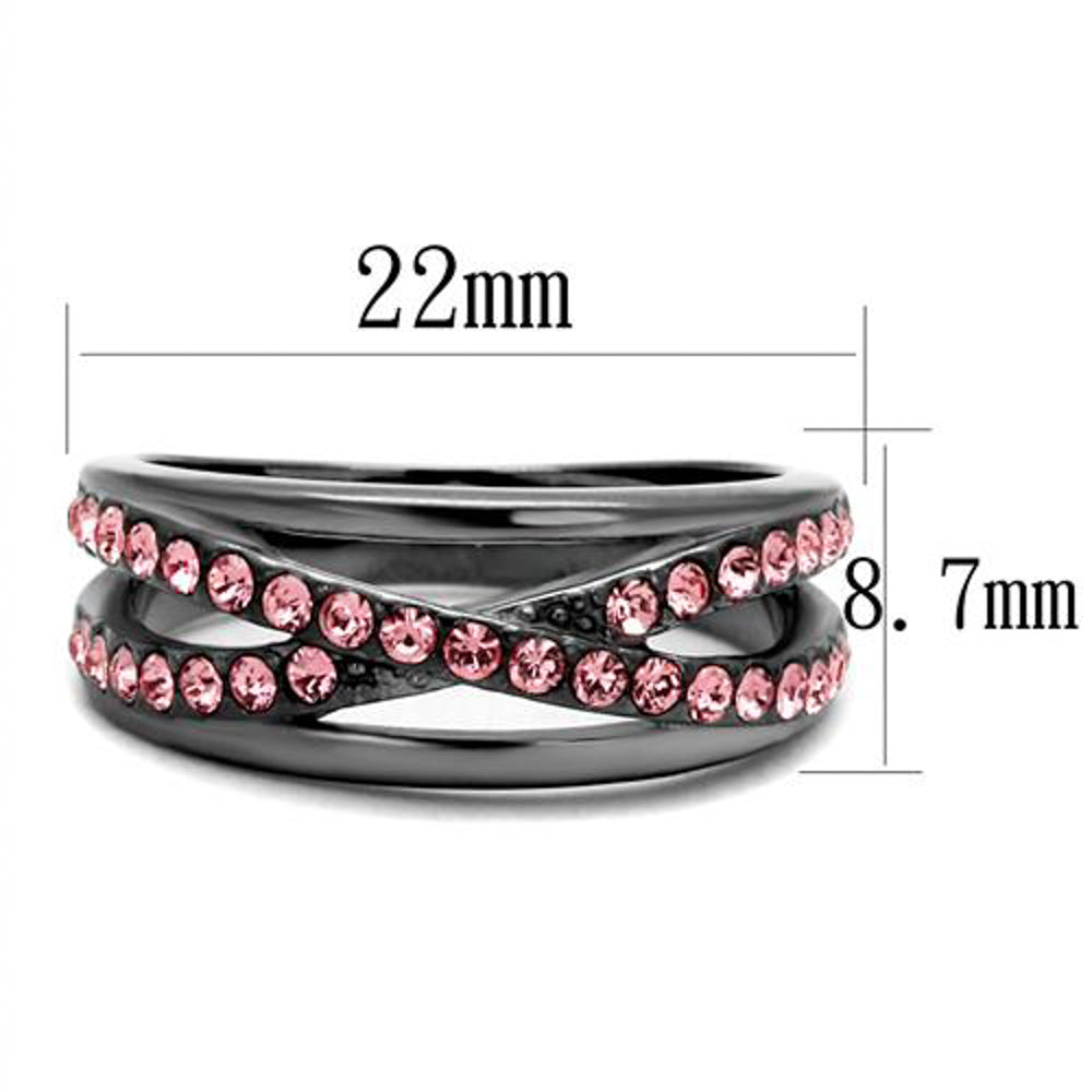 Light Black Stainless Steel and Light Peach Crystal Fashion Ring Womens Size 5-10 Image 3