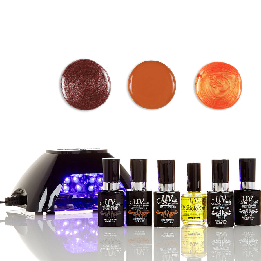 UV-NAILS Salon Quality Gel Polish Starter Kit with Black LED Lamp Colors:G58-GL3-GL14 Image 1