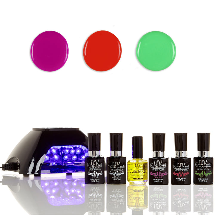 UV-NAILS Salon Quality Gel Polish Starter Kit with Black LED Lamp Colors: NE2-NE5-NE7 Image 1