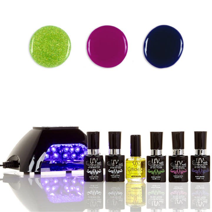 UV-NAILS Salon Quality Gel Polish Starter Kit with Black LED Lamp Colors: GL24-NE6-NE1 Image 1