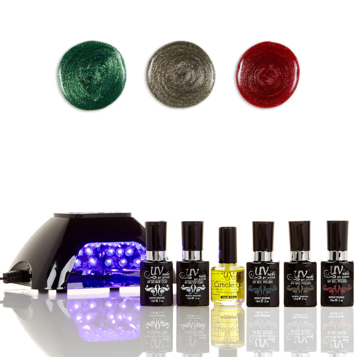 UV-NAILS Salon Quality Gel Polish Starter Kit with Black LED Lamp Colors: GL9-GL11-GL6 Image 1