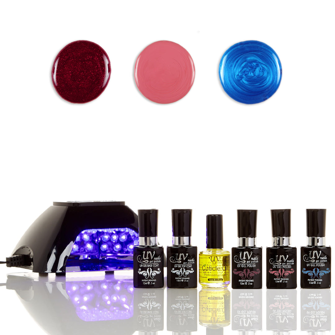 UV-NAILS Salon Quality Gel Polish Starter Kit with Black LED Lamp Colors: GL1-G14-G73 Image 1