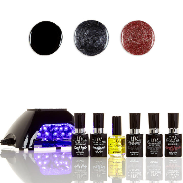 UV-NAILS Salon Quality Gel Polish Starter Kit with Black LED Lamp Colors: G72-GL18-GL23 Image 1