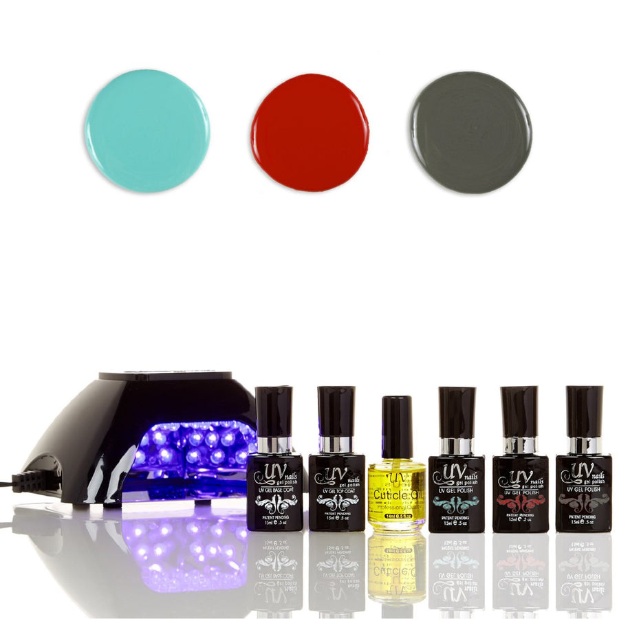 UV-NAILS Salon Quality Gel Polish Starter Kit with Black LED Lamp Colors: G68-G7-G62 Image 1