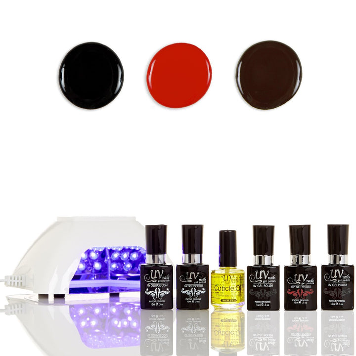 UV-NAILS Salon Quality Gel Polish Starter Kit with White LED Lamp Colors: G1-G3-G6 Image 1