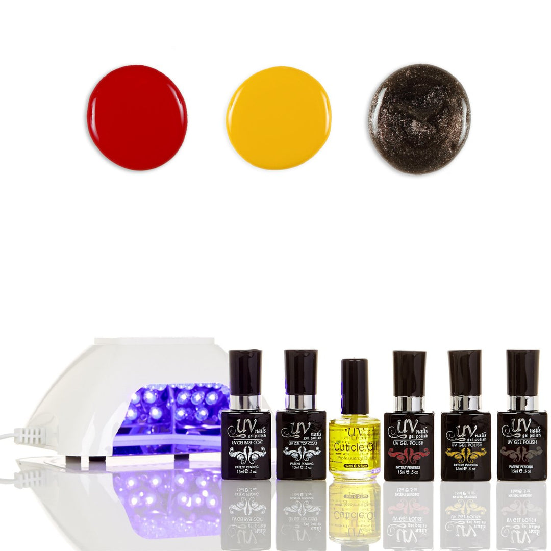 UV-NAILS Salon Quality Gel Polish Starter Kit with White LED Lamp Colors: G5-G10-GL10 Image 1