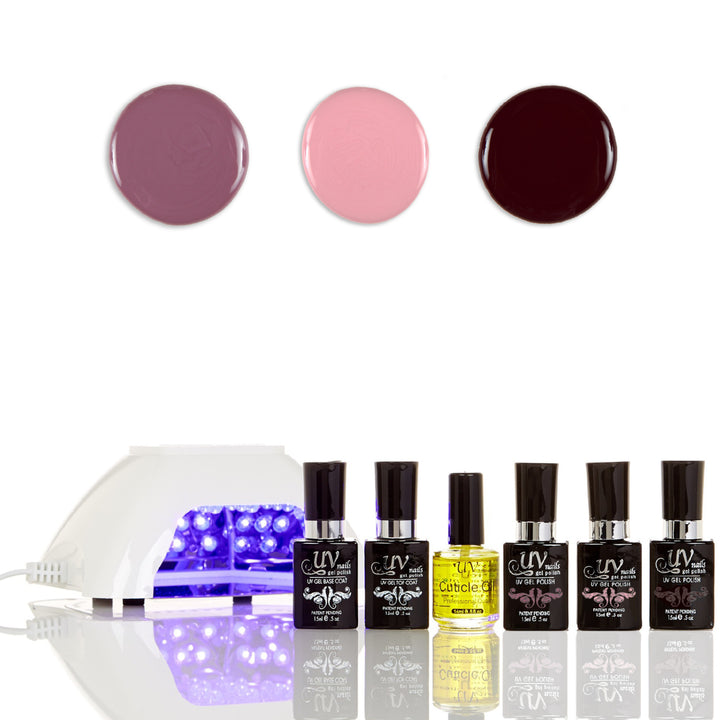 UV-NAILS Salon Quality Gel Polish Starter Kit with White LED Lamp Colors: G4-G16-G29 Image 1