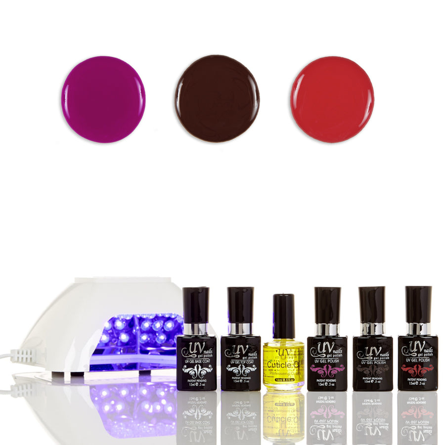 UV-NAILS Salon Quality Gel Polish Starter Kit with White LED Lamp Colors: NE6-G33-G55 Image 1