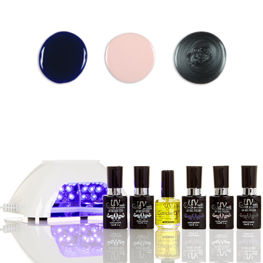 UV-NAILS Salon Quality Gel Polish Starter Kit with White LED Lamp Colors: NE1-G35-G43 Image 1