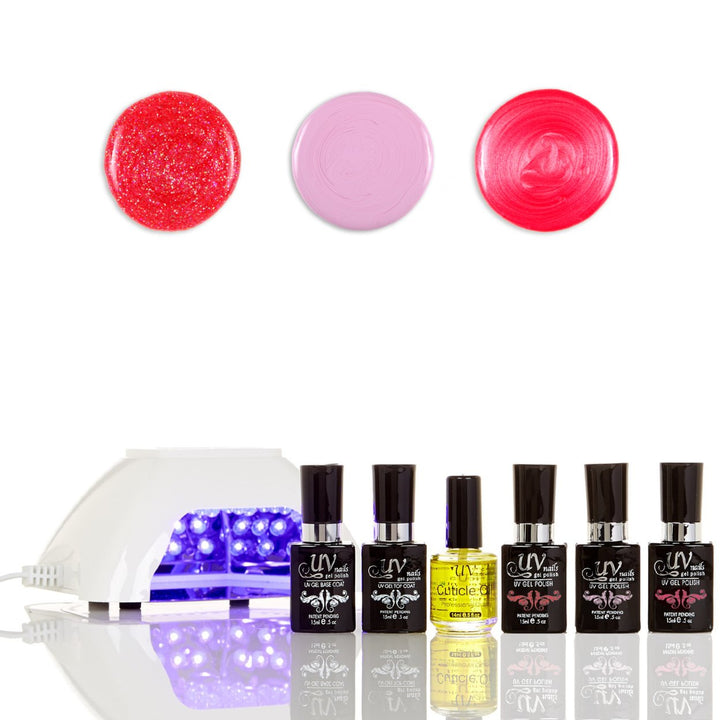 UV-NAILS Salon Quality Gel Polish Starter Kit with White LED Lamp Colors: GL19-G77-G66 Image 1