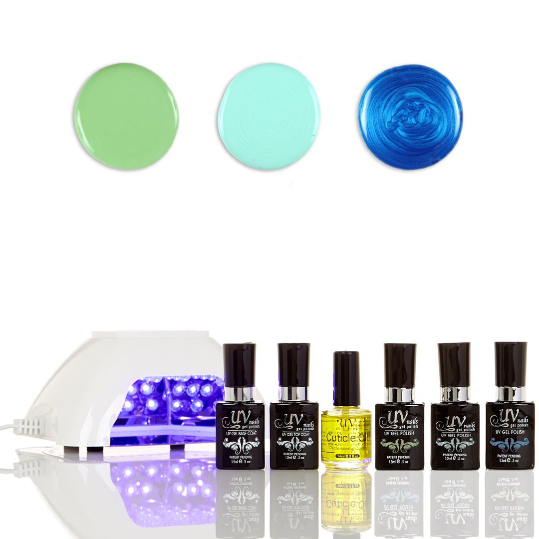 UV-NAILS Salon Quality Gel Polish Starter Kit with White LED Lamp Colors: G73-G65-G69 Image 1