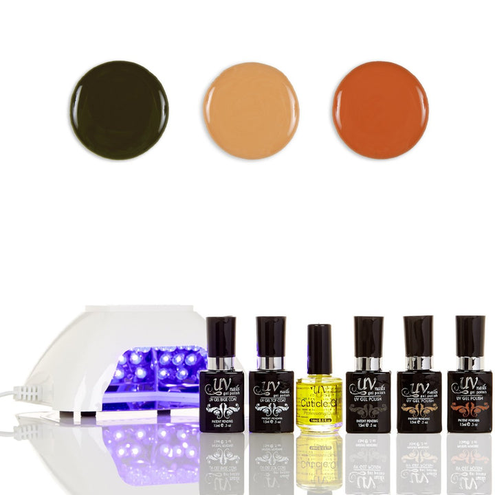 UV-NAILS Salon Quality Gel Polish Starter Kit with White LED Lamp Colors: G60-G59-G58 Image 1