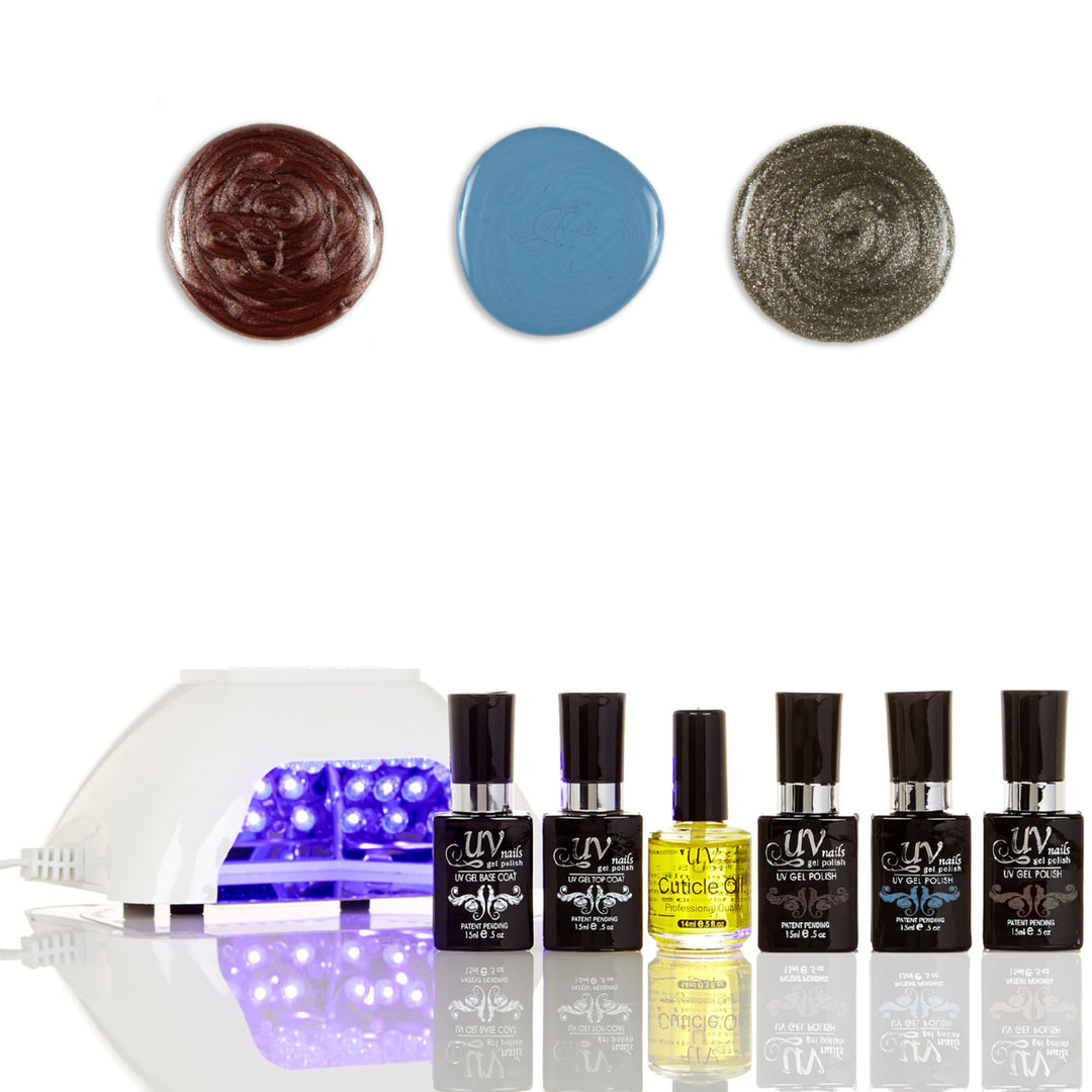 UV-NAILS Salon Quality Gel Polish Starter Kit with White LED Lamp Colors: G47-G22-GL9 Image 1