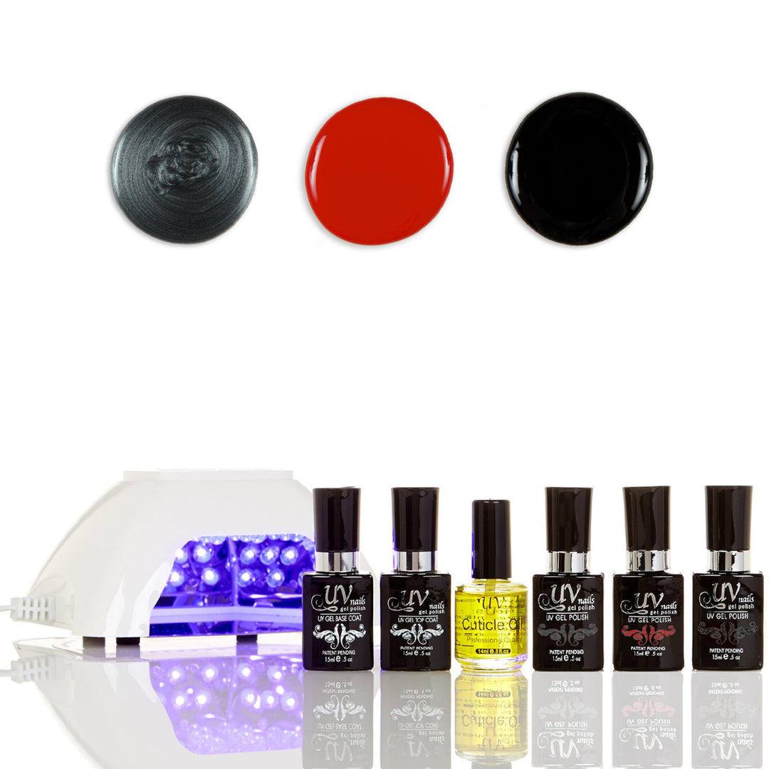 UV-NAILS Salon Quality Gel Polish Starter Kit with White LED Lamp Colors: G43-G1-G6 Image 1