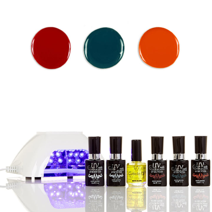 UV-NAILS Salon Quality Gel Polish Starter Kit with White LED Lamp Colors: G41-G81-G8 Image 1