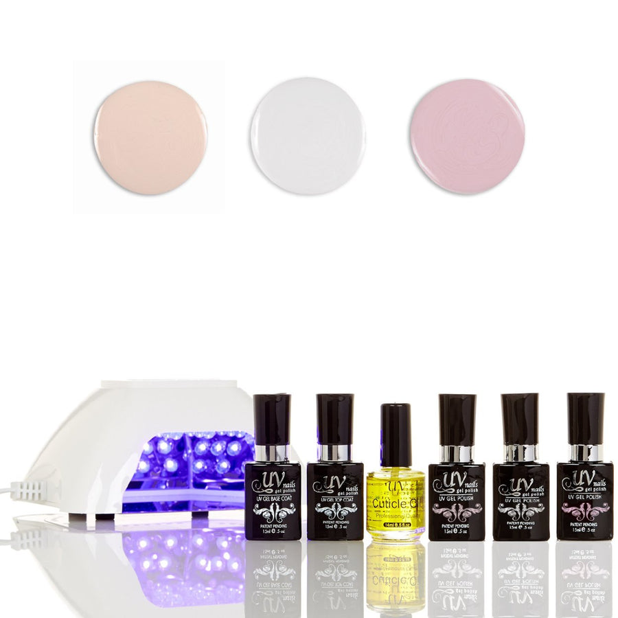 UV-NAILS Salon Quality Gel Polish Starter Kit with White LED Lamp Colors: G36-G11-G13 Image 1