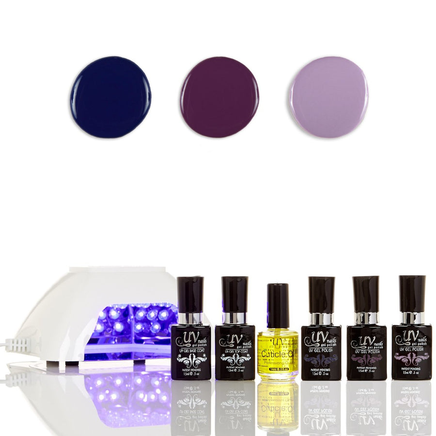 UV-NAILS Salon Quality Gel Polish Starter Kit with White LED Lamp Colors: G21-G24-G28 Image 1