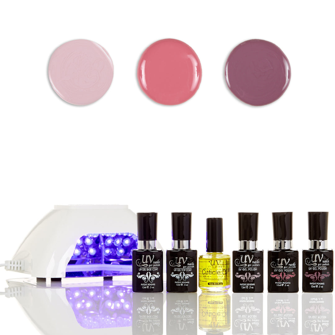 UV-NAILS Salon Quality Gel Polish Starter Kit with White LED Lamp Colors: G13-G17-G29 Image 1