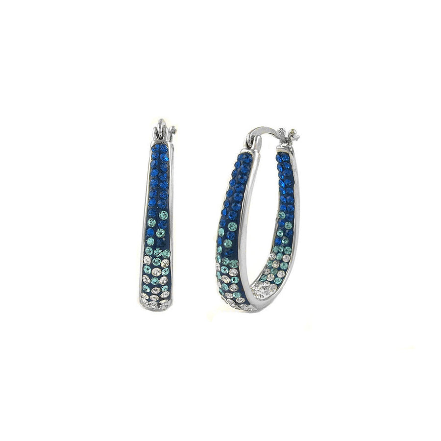 Montana Blue Graduated Swarovski Elements Crystal Hoops in 18Kt White Gold Image 1