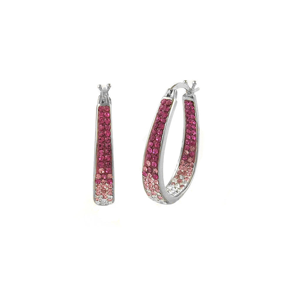 18K White Gold Hoop Earrings Pink Ombre Swarovski Crystals Hypoallergenic Image 1