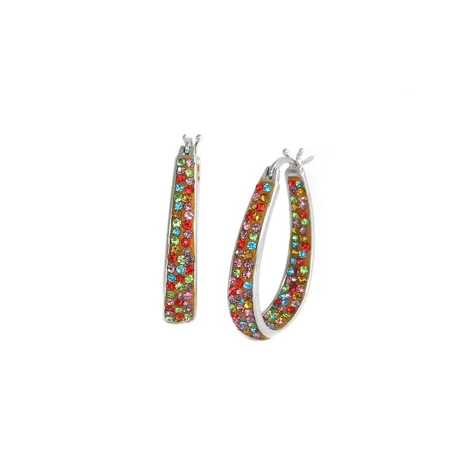 Multi Color Swarovski Elements Crystal Hoops In 18Kt White Gold Image 1