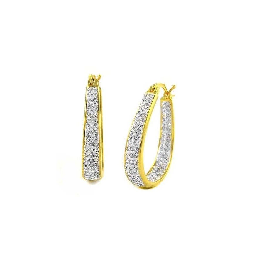 18k Gold Over Brass Swarovski Elements Crystal Hoops Inside Out Graduated Design Image 1