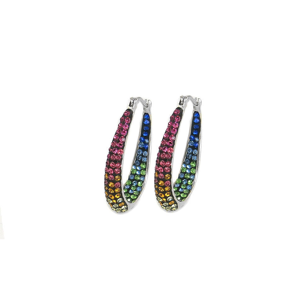 Graduated Rainbow Swarovski Elements Crystal Hoops In 18Kt White Gold Image 1