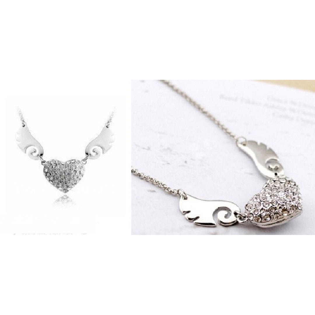 Gold Plated Angel Wings Crystal Heart Pendant Necklace Image 3