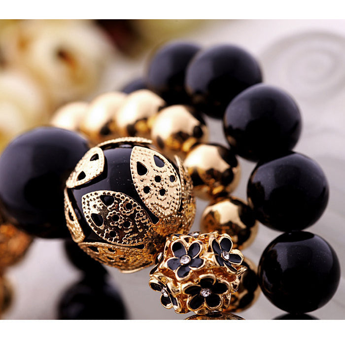 Flower Gold Beaded Stretch Bracelet Set Image 4