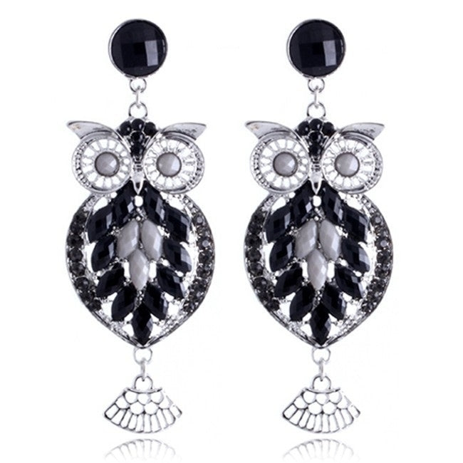 Crystal Owl Drop Earrings Image 3
