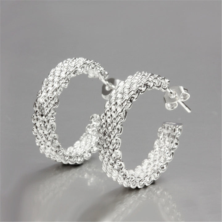 Sterling Silver Wire Mesh Hoop Earrings Image 3